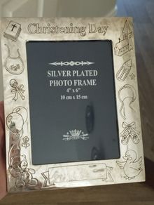 Silver-plated "Christening Day" photo frame.