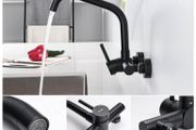 Ibergrif Kitchen Tap Wall Mounted 360 Rotation - Mixer Tap with Adjustable Mounting Hole Tap Kitchen Wall Tap Sink Black
