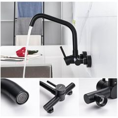 Ibergrif Kitchen Tap Wall Mounted 360 Rotation - Mixer Tap with Adjustable Mounting Hole Tap Kitchen Wall Tap Sink Black