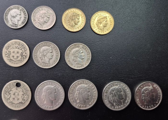 Swiss coins, including silver examples