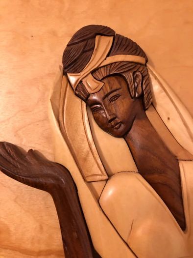 Vintage 60cm Vietnamese 3D Wood Intarsia Relief Art - Hand Carved Crane Longevity Panel