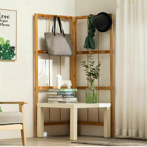Bamboo Coat and Hat Rack Solid Wood Combination Stand Angularly Foldable Coat Rack Free-standing