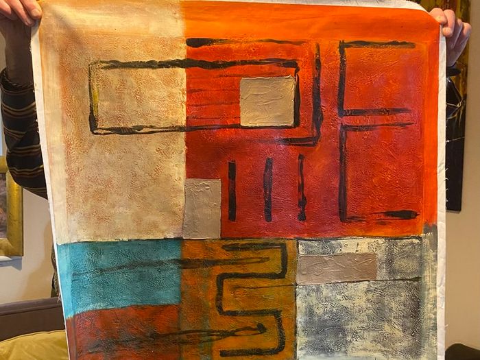 Large Square Hand Painted Oil on Canvas - Untitled Abstract