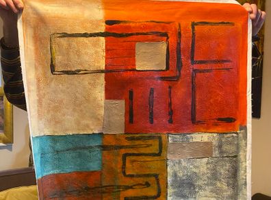 Large Square Hand Painted Oil on Canvas - Untitled Abstract