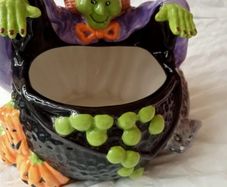 Vintage Ceramic Halloween Witch Cauldron Bowl