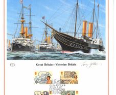 1987 Great Britain Limited Edition Lithographed Print measuring 333mm X 257mm showing Victoria Britain Commemorative stamps with First Day of Issue Cancel