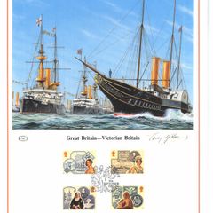 1987 Great Britain Limited Edition Lithographed Print measuring 333mm X 257mm showing Victoria Britain Commemorative stamps with First Day of Issue Cancel