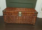 Mid Century Wicker and Rattan Storage Chest with Engraved Brass hardware