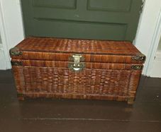 Mid Century Wicker and Rattan Storage Chest with Engraved Brass hardware