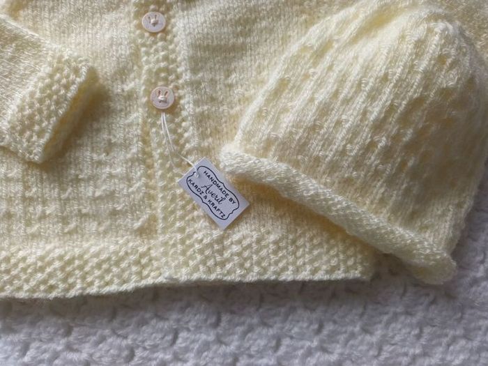 Hand Knit Baby Cardigan & Hat: Newborn