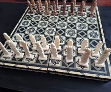 Vintage Egyptian lacquered Chess Set.