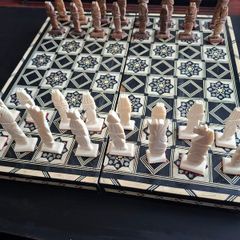Vintage Egyptian lacquered Chess Set.