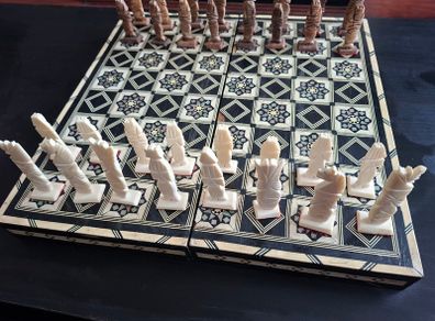 Vintage Egyptian lacquered Chess Set.
