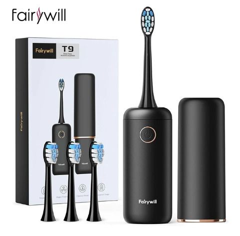 Whitening Electric Toothbrush Rechargeable USB ADA Accepted Waterproof IPX7 Clean 4 Heads and 1 Travel Case