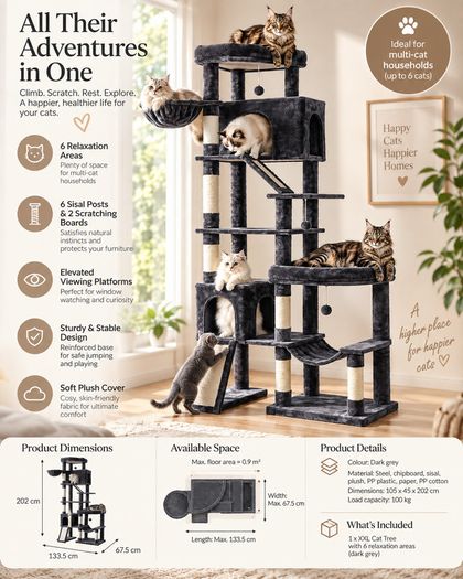 XXL Cat Tree 202cm  Large Multi-Level Cat Climbing Tower with Scratching Posts