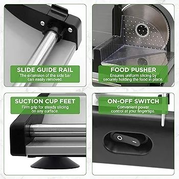 Electric Meat Slicer 200W Compact Deli and Bread Slicer with Adjustable Thickness Dial 0-15 mm, Removable Stainless Steel Blade, Countertop Food Slicer for Kitchens, Home