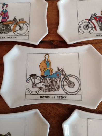 Vintage Ceramic Motorcycle Trinket Dishes. Set of 5