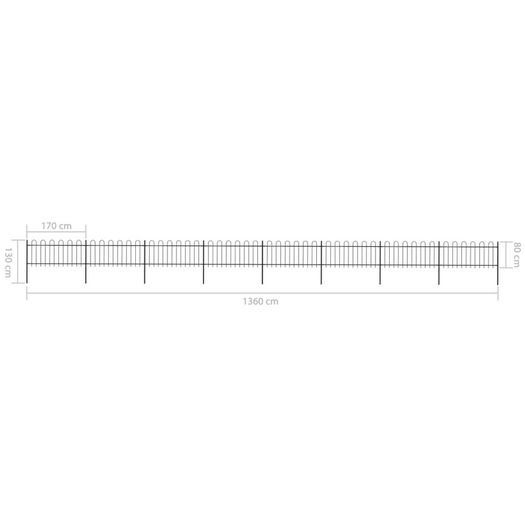 Garden Fence with Hoop Top Steel 13.6x0.8 m Black