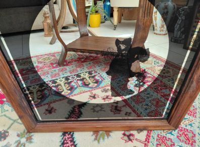 Vintage silhouette mirror lady image in black in wooden frame