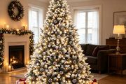 Artificial Christmas Tree with Lighting and Snow, Christmas Tree with Metal Stand (180 cm)