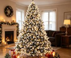 Artificial Christmas Tree with Lighting and Snow, Christmas Tree with Metal Stand (180 cm)