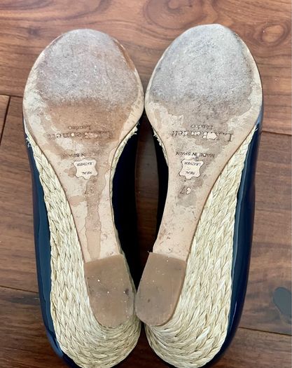 LK Bennett Eevi Navy Patent Espadrille Wedges