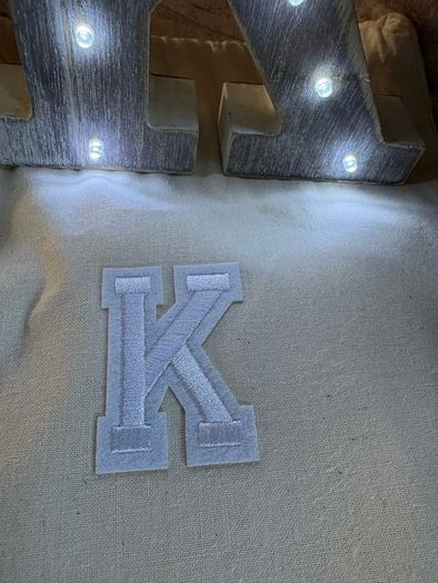New 16cm x 15cm x 3cm washed wood effect K with lights in monogrammed gift bag