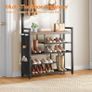 Coat Rack with Shoe Storage, 5 Tier Shoe Rack with Coat Rack, Shoe Storage Organizer with 9 Coat Hooks and 3 Oxford Fabric Side Pockets, Coat and Shoe Rack Hallway, Rustic Brown Image 5