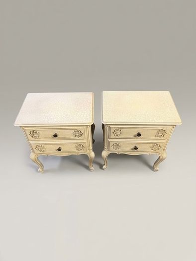 Pair of Vintage French Crackle-Glaze Bedside Tables