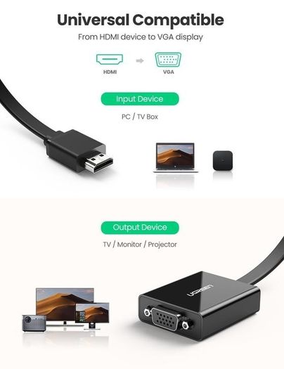 UGREEN 40248 HDMI to VGA With Audio Port Converter Black
