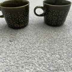 Vintage Celtic Connemara Olive Green Irish Pottery Teacups Set of 2