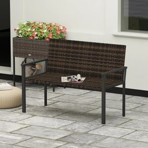 2 Seater Rattan Garden Bench, Outdoor Bench with Quick-Drying Cotton Padding, Wicker Garden Loveseat with Armrests, Steel Frame for Patio, Park, Mixed Brown