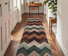 Boho Runner Rugs for Hallway Non Slip 60x180cm, Geometric Washable Kitchen Carpet Runner, Bohemian Long Hall Rug for Entryway Bedroom Laundry Living Room, Low Pile Non Shedding, Brown Green