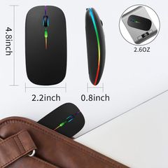 Wireless Bluetooth Rechargeable Mouse With Mouse Pad, Rechargeable, LED, Silent, Ultra-thin Design (Bluetooth 5.2 and 2.4GHz USB Receiver) | Portable Computer Mouse for Laptops, iPads, MacBooks and Apple Devices