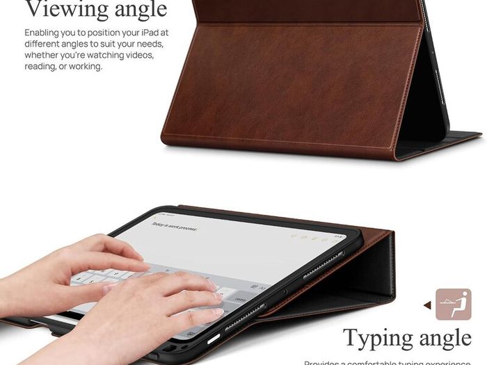 AUAUA Case for iPad Air 13 Inch M2 2024, with Pencil Holder and Pocket, Multiple Viewing Angles, Magnetic Closure, Auto Sleep/Wake (Brown)