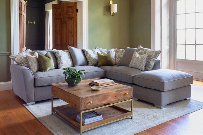 Beige L shaped corner sofa