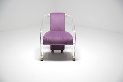 Vintage Lucite and Purple Velvet Armchair by Charles Hollis Jones, USA, 1970s.