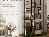 Industrial Bookcase with 10 Shelves Vintage Brown & Black Metal Display Storage Shelf 170cm