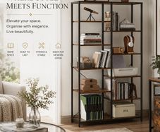 Industrial Bookcase with 10 Shelves Vintage Brown & Black Metal Display Storage Shelf 170cm