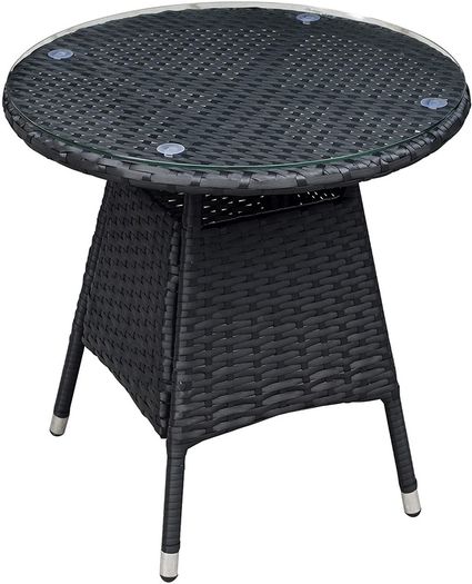 3-piece garden furniture set, lounge set, cream-colored cushions - made of PE rattan - table plus two chairs - practical to store, colour: black/cream