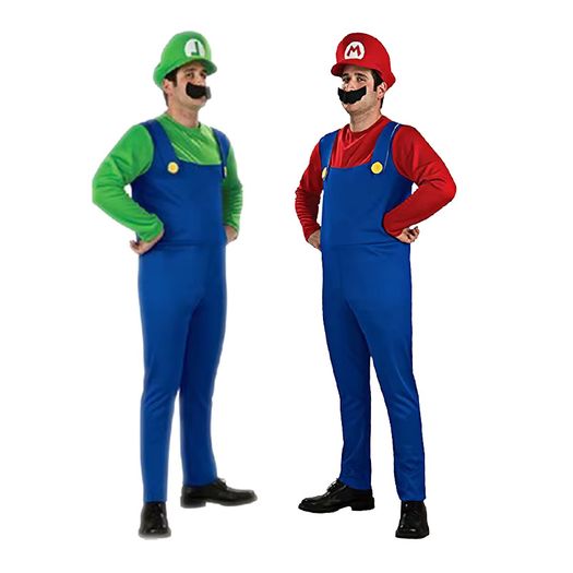 Super Mario Bros Brothers Costume Cosplay Fancy Dress Outfit Halloween Carnival Unisex Mens Women Adult Teens New with Hat and Mustache