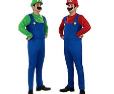 Super Mario Bros Brothers Costume Cosplay Fancy Dress Outfit Halloween Carnival Unisex Mens Women Adult Teens New with Hat and Mustache
