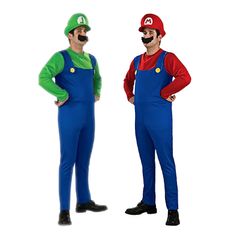 Super Mario Bros Brothers Costume Cosplay Fancy Dress Outfit Halloween Carnival Unisex Mens Women Adult Teens New with Hat and Mustache
