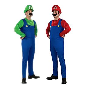 Super Mario Bros Brothers Costume Cosplay Fancy Dress Outfit Halloween Carnival Unisex Mens Women Adult Teens New with Hat and Mustache