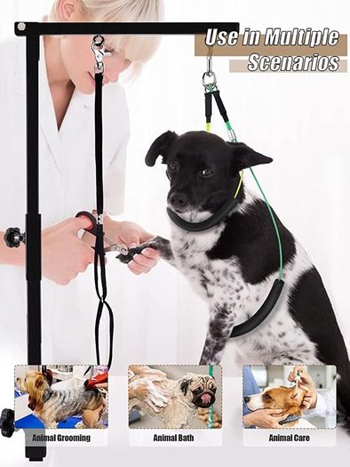 Foldable Pet Grooming Arm with Clamp, Dog Grooming Loop Noose & Two No Sit Haunch Holder, 35.5" Height Adjustment Grooming Arm for Large and Small Dogs (FREE POSTAGE)