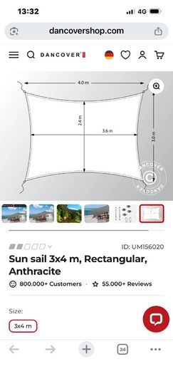 sun sail 3m x 4m