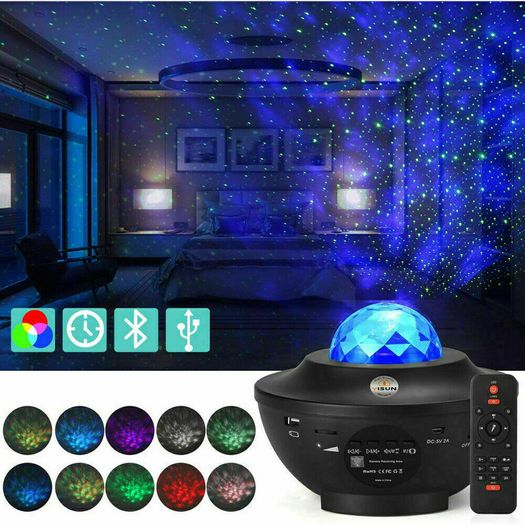 Star Projector Baby Kids Childrens Sleep Cot Aid LED Night Light Galaxy Ocean Wave Lamp Bluetooth Speaker Music w/ Remote