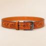 Unisex Genuine Leather Tooled Belt Vintage Floral Western Leather Belt Image 6