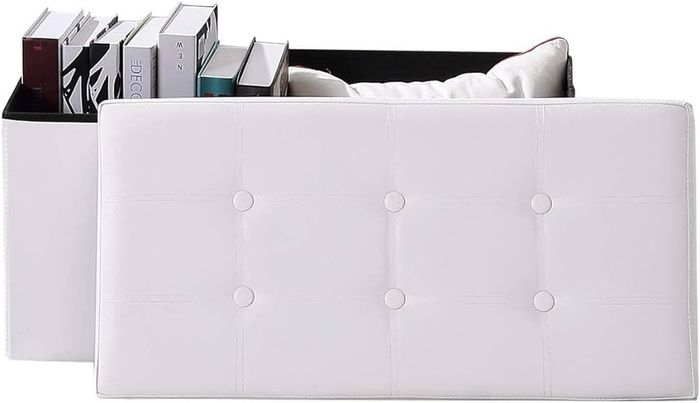NEW SALE | Folding Ottoman Bench Storage Box with Lid, Large Storage Seat Faux Leather Footstool Toy Storage Box, Brown, 76 x 38 x 38 cm