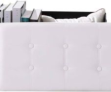 NEW SALE | Folding Ottoman Bench Storage Box with Lid, Large Storage Seat Faux Leather Footstool Toy Storage Box, Brown, 76 x 38 x 38 cm